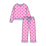 9.16 Pre-order girls dots ruffle long sleeve bell pants outfits