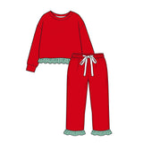 9.17 MOQ 5 pcs pre-order Each Color Stripe Ruffles Christmas Girls Sets