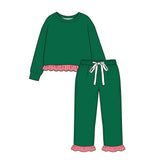 9.17 MOQ 5 pcs pre-order Each Color Stripe Ruffles Christmas Girls Sets