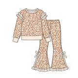 9.23 Pre-order girls ruffle long sleeves bow pants outfits