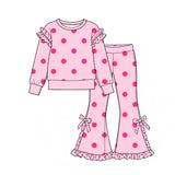 9.23 Pre-order girls ruffle long sleeves bow pants outfits