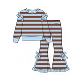 9.23 Pre-order girls ruffle long sleeves bow pants outfits