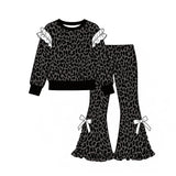 9.23 Pre-order girls ruffle long sleeves bow pants outfits