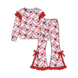 9.25 Pre-order girls ruffle long sleeves bow pants outfits