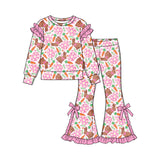 9.25 Pre-order girls ruffle long sleeves bow pants outfits