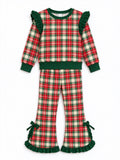 9.25 Pre-order girls Christmas ruffle long sleeves bow pants outfits