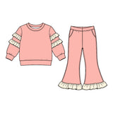 10.7 Pre-order girls ruffle long sleeve bow bell pants outfits COTTON
