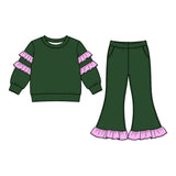10.7 Pre-order girls ruffle long sleeve bow bell pants outfits COTTON