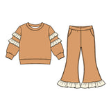 10.7 Pre-order girls ruffle long sleeve bow bell pants outfits COTTON