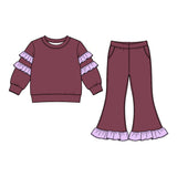 10.7 Pre-order girls ruffle long sleeve bow bell pants outfits COTTON