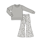 10.12 Pre-order GLP3992 Baby Girls solid long sleeves leopard pant outfits
