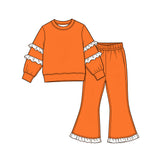 10.15 Pre-order girls ruffle  long sleeve bell pants outfits COTTON
