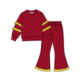 10.15 Pre-order girls ruffle  long sleeve bell pants outfits COTTON