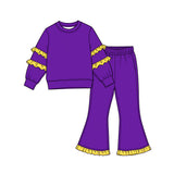 10.15 Pre-order girls ruffle  long sleeve bell pants outfits COTTON