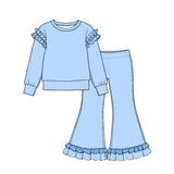 10.21 Pre-order girls princess ruffle  long sleeve bell pants outfits COTTON