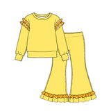 10.21 Pre-order girls princess ruffle  long sleeve bell pants outfits COTTON