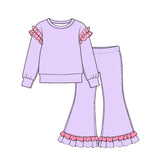 10.21 Pre-order girls princess ruffle  long sleeve bell pants outfits COTTON
