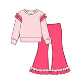 10.21 Pre-order girls princess ruffle  long sleeve bell pants outfits COTTON