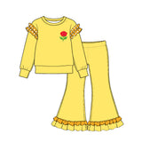 10.21 Pre-order girls ruffle  long sleeve bell pants outfits COTTON