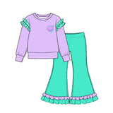 10.21 Pre-order girls ruffle  long sleeve bell pants outfits COTTON