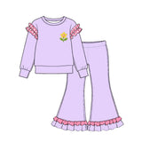 10.21 Pre-order girls ruffle  long sleeve bell pants outfits COTTON