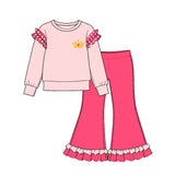 10.21 Pre-order girls ruffle  long sleeve bell pants outfits COTTON