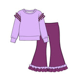 10.22 Pre-order girls solid ruffle  long sleeve bell pants outfits COTTON