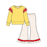 10.22 Pre-order girls solid ruffle  long sleeve bell pants outfits COTTON