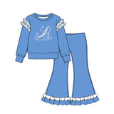 10.22 Pre-order girls princess ruffle  long sleeve bell pants outfits COTTON