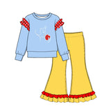 10.22 Pre-order girls princess ruffle  long sleeve bell pants outfits COTTON