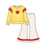 10.22 Pre-order girls princess ruffle  long sleeve bell pants outfits COTTON