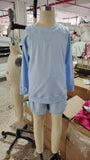 GLS0006  girls blue long sleeve shorts set yoga