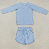 GLS0006  girls blue long sleeve shorts set yoga
