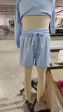 GLS0006  girls blue long sleeve shorts set yoga