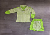 6.19 Pre-order GLS0109 Girls stripe green zipper long sleeve shorts Outfits yoga