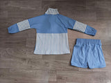 sample Pre-order GLS0111 Girls stripe blue zipper long sleeve shorts Outfits yoga