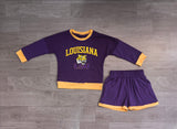 Pre-order GLS0166 girls LSU purple long sleeve shorts outfits vinyl