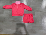 NO MOQ Sample girls solid zipper long sleeve shorts Set cotton