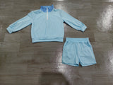 NO MOQ Sample girls solid zipper long sleeve shorts Set cotton