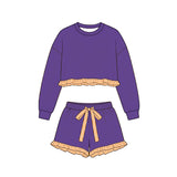 9.10 Pre-order girls solid long sleeve shorts outfits cotton