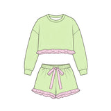 9.10 Pre-order girls solid long sleeve shorts outfits cotton