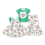 Matching Baby girls green cow dress outfits