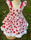 Flutter sleeves strawberry kids girls dresses
