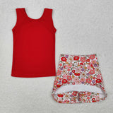 GSD1598 Baby Girls Red Floral Outfits Skirt