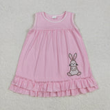 GSD1671 baby Girls Easter embroidered bunny pink sleeveless Dress