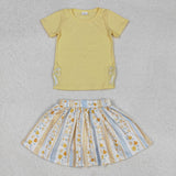 GSD1716 girls light yellow floral embroidered skirt outfits