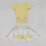 GSD1716 girls light yellow floral embroidered skirt outfits