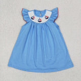 GSD1818 baby Girls July Fourth smocked blue boat Dress