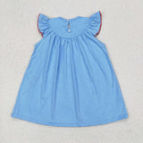GSD1818 baby Girls July Fourth smocked blue boat Dress
