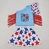 GSD1836  Girls July Fourth red tassel star skirt sleeve Dress